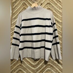 Aaeda Women's Striped Turtleneck Pullover Sweater,Beige and Black,Size L